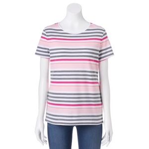 XL Pink Stripe Croft & Barrow Essential Crewneck Tee